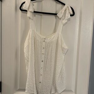 Crinkle button down tank with bows on straps